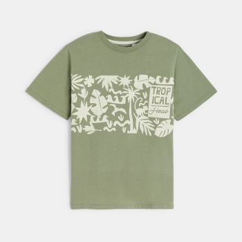 تيشيرت بأكمام قصيرة مطبوع، باللون الكاكي للأولاد